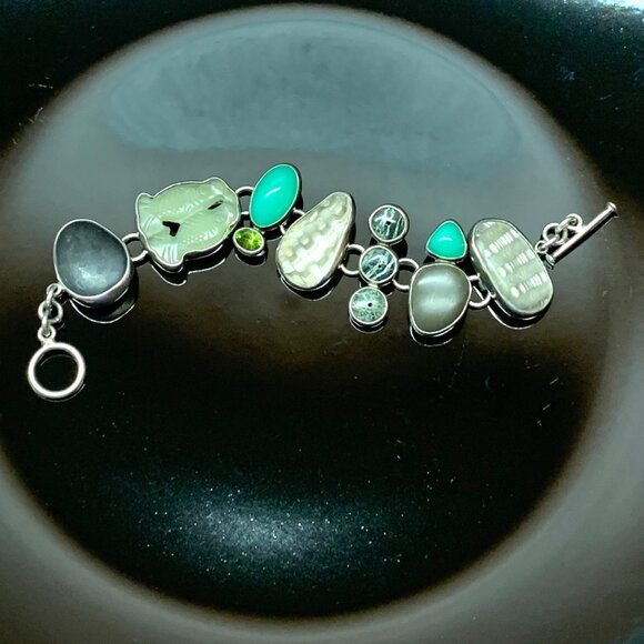 THE DREAMER Vintage Sterling Silver 925 Fossil Stone Boho Unique Bracelet #788 - Picture 1 of 13